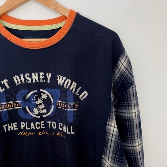 Walt Disney World Mickey Mouse Vintage Graphic Tee Plaid Flannel Long Sleeve Top - Picture 4 of 5